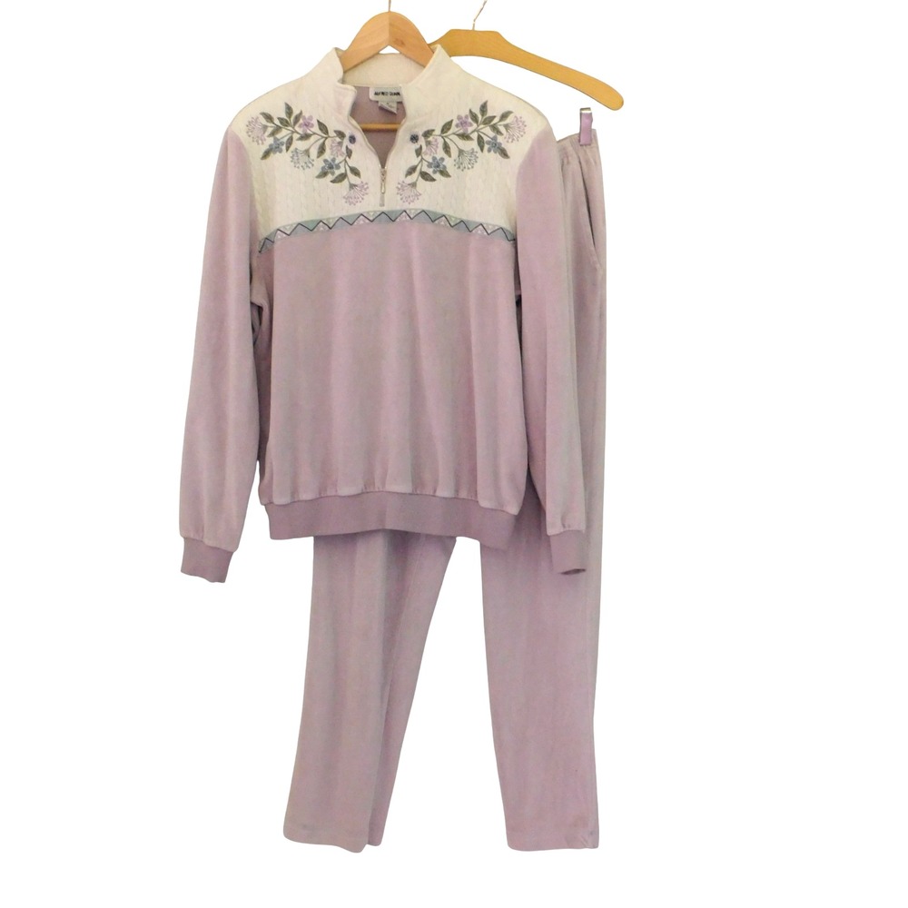 Alfred Dunner 2 Piece Pant Set Womens M 10 Velour Track Suit Long Sleeves